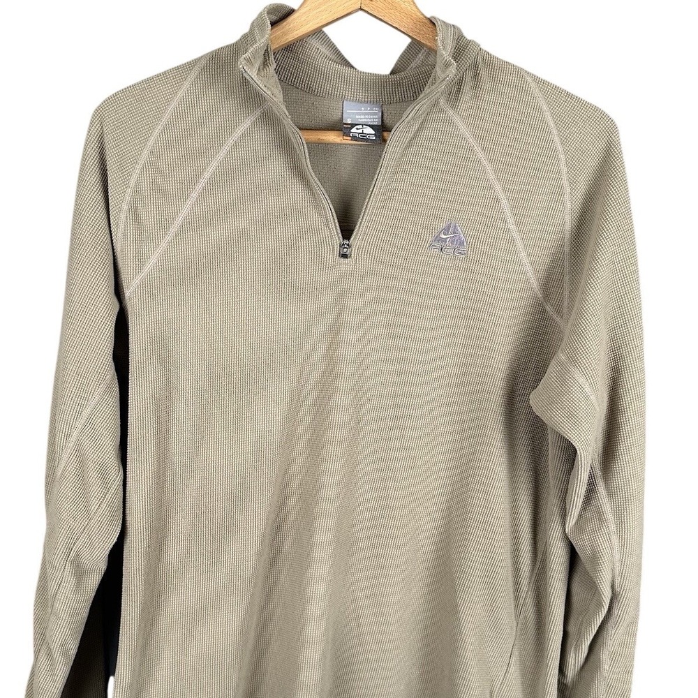 Nike ACG Mens Tan Waffle Knit Thermal Quarter Zip Pullover Mock Neck Shirt S